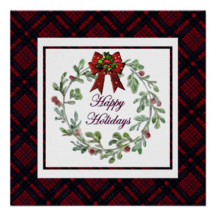 Happy Holidays Red Kariert Poster