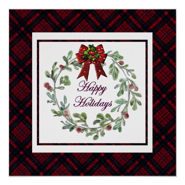 Happy Holidays Red Kariert Poster (Vorderseite)