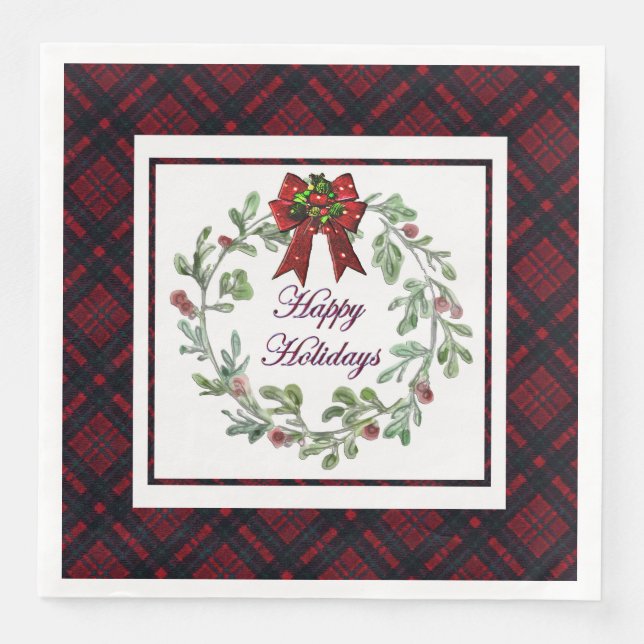 Happy Holidays Red Kariert Serviette (Vorderseite)