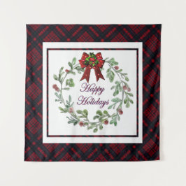 Happy Holidays Red Kariert Wandteppich