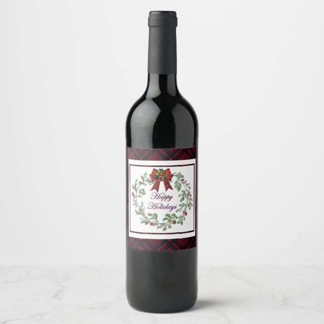 Happy Holidays Red Kariert Weinetikett (Vorderseite)