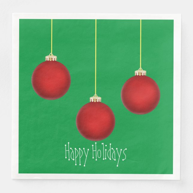Happy Holidays Red Ornaments Paper Napkin Serviette (Vorderseite)