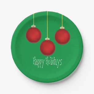 Happy Holidays Red Ornaments Paper Plate Pappteller