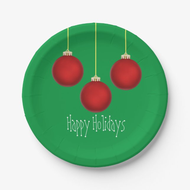 Happy Holidays Red Ornaments Paper Plate Pappteller (Vorderseite)
