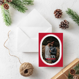 Happy Holidays Red Oval Frame Foto Card Feiertagskarte