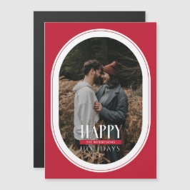 Happy Holidays Red Oval Frame Foto Card Magneteinladung