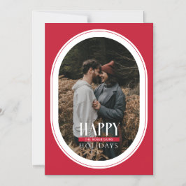 Happy Holidays Red Oval Frame Foto Card Magneteinladung
