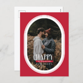 Happy Holidays Red Oval Frame Foto Postkarte