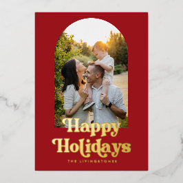 Happy Holidays Red Retro Type Arch Foto Gold Folien Feiertagskarte