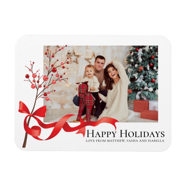 Happy Holidays Red Ribbon Foto | Weihnachten Magnet (Horizontal)