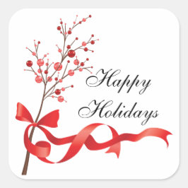 Happy Holidays Red Ribbon | Weihnachten Quadratischer Aufkleber