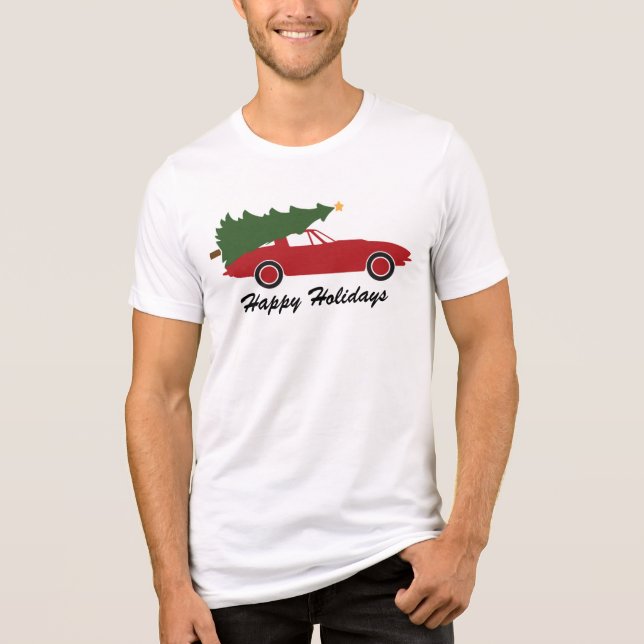 Happy Holidays Red Sports Car Weihnachtsbaum Tri-Blend Shirt (Vorderseite)