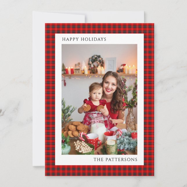 Happy Holidays Red Tartan Foto | Weihnachten (Vorderseite)
