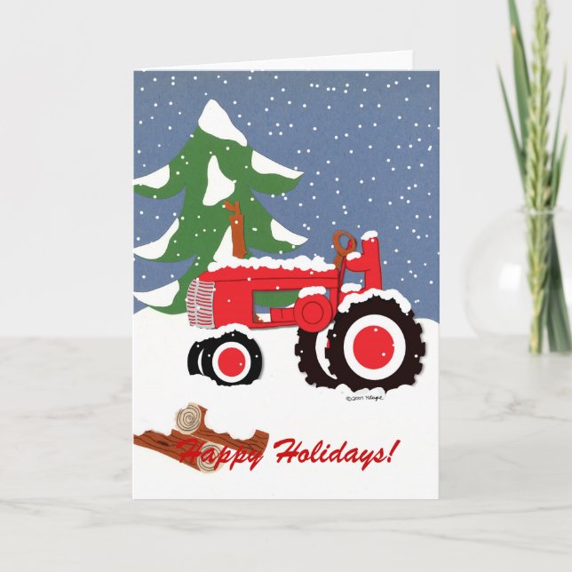 Happy Holidays Red Tractor Feiertagskarte (Vorderseite)