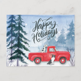 Happy Holidays Red Truck Hund Corporate Business Feiertagspostkarte