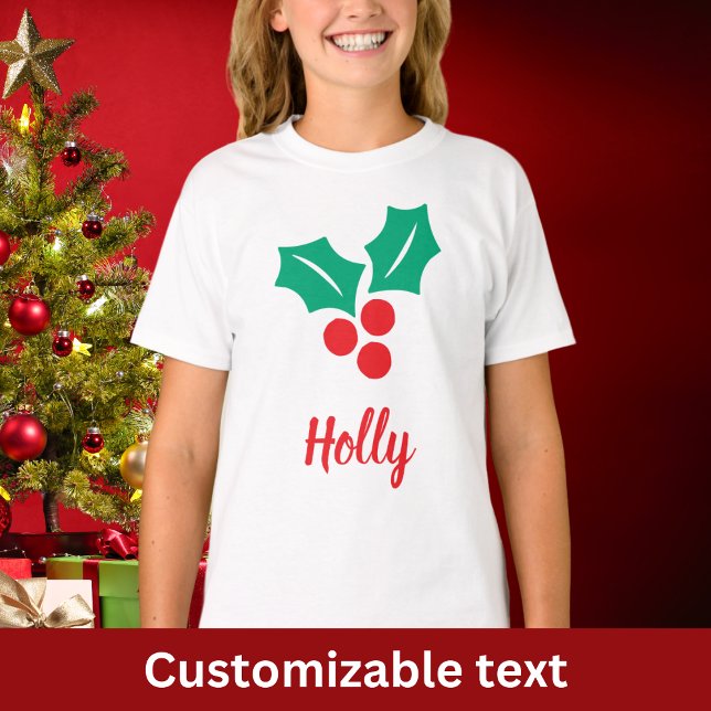 Happy Holidays Red White Green Holly Individuelle  T-Shirt (Von Creator hochgeladen)