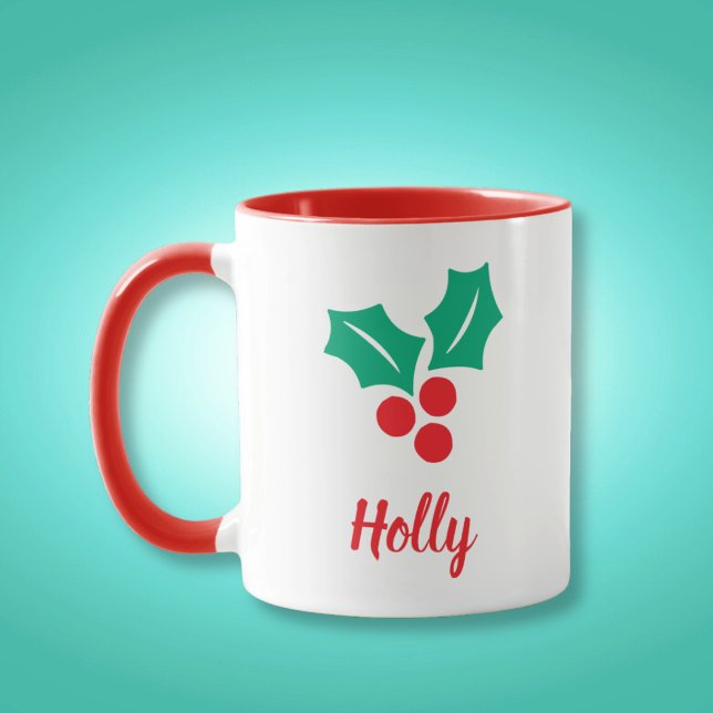 Happy Holidays Red White Green Holly Individuelle  Tasse (Von Creator hochgeladen)