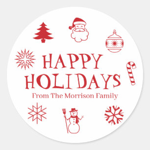 Happy Holidays Red White individuelle Name Gabe Gu Runder Aufkleber