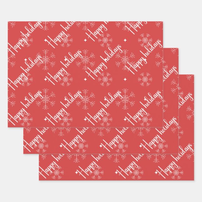 Happy Holidays Red & White Snowflake Geschenkpapier Set (Set)