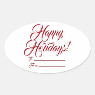Happy Holidays red white to from blank script nied Ovaler Aufkleber