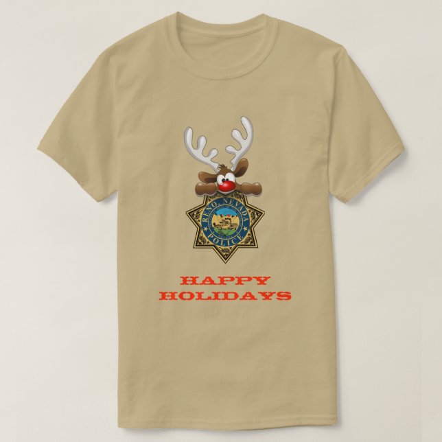 Happy Holidays Reindeer Reno Nevada Polizei T-Shirt (Design vorne)