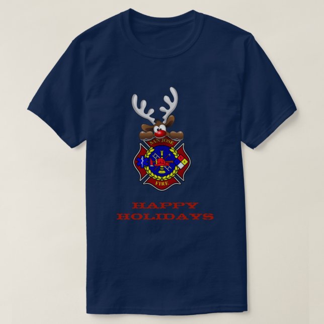 Happy Holidays Reindeer San Jose Fire Department T-Shirt (Design vorne)