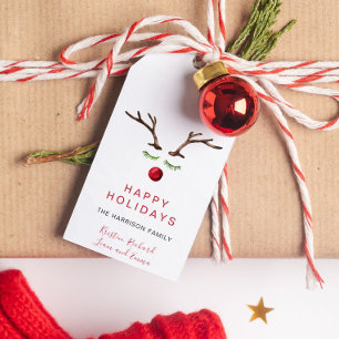 Happy Holidays Reindeer Watercolor Weihnachten Geschenkanhänger