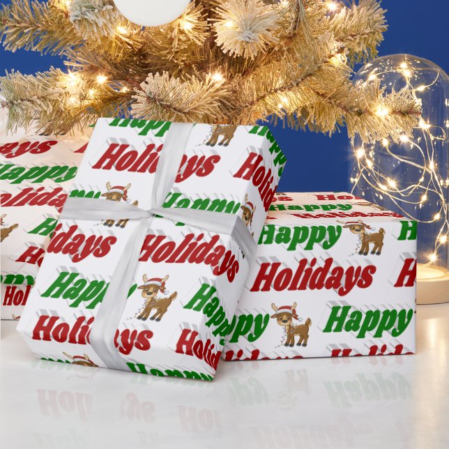 Happy Holidays Reindeer Weihnachtstypografie Geschenkpapier (Feiertage)