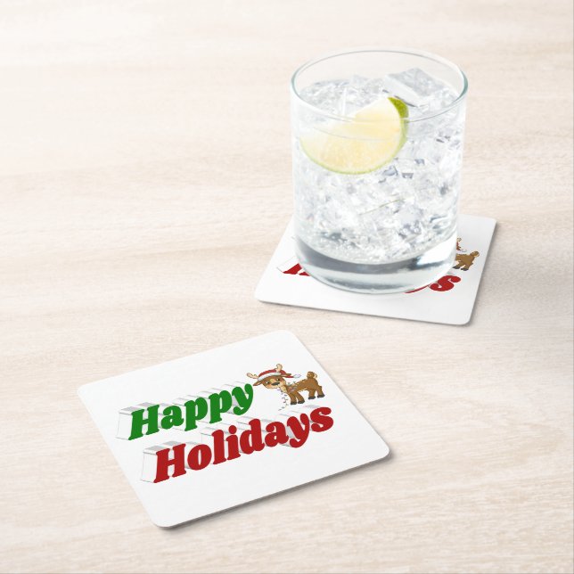 Happy Holidays Reindeer Weihnachtstypografie Rechteckiger Pappuntersetzer (Vor Ort)