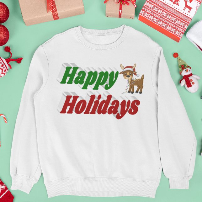 Happy Holidays Reindeer Weihnachtstypografie Sweatshirt (Von Creator hochgeladen)