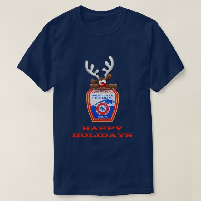 Happy Holidays Reindeer West Lake Fire Department T-Shirt (Design vorne)