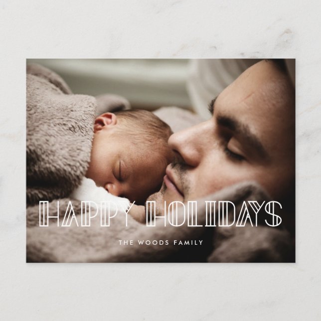 Happy Holidays Retro Art Deko Skript-Foto Postkarte (Vorderseite)