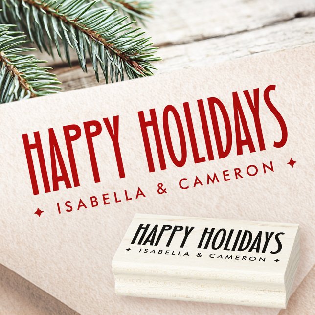 Happy Holidays retro font custom name Gummistempel (Happy Holidays retro font custom name Rubber Stamp)