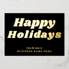 Happy Holidays Retro Groovy Black Gold Business Folien Feiertagskarte