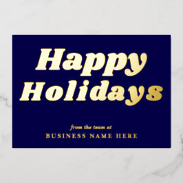 Happy Holidays Retro Groovy Blue Gold Business Folien Feiertagskarte