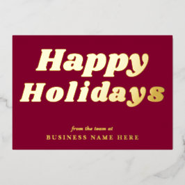 Happy Holidays Retro Groovy Burgundy Gold Business Folien Feiertagskarte