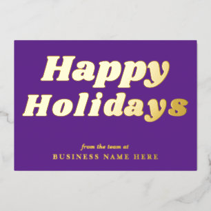 Happy Holidays Retro Groovy Lila Goldgeschäft Folien Feiertagskarte