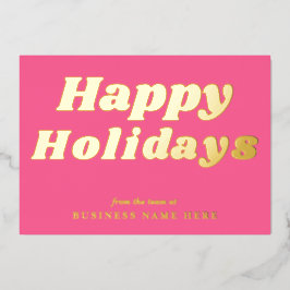 Happy Holidays Retro Groovy Pink Gold Business Folien Feiertagskarte