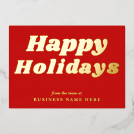 Happy Holidays Retro Groovy Red Gold Business Folien Feiertagskarte