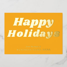 Happy Holidays Retro Groovy Yellow Gold Business Folien Feiertagskarte