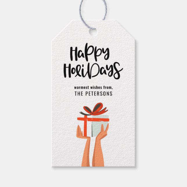 Happy Holidays Retro Mitte des Jahrhunderts Geschenkanhänger (Vorderseite)