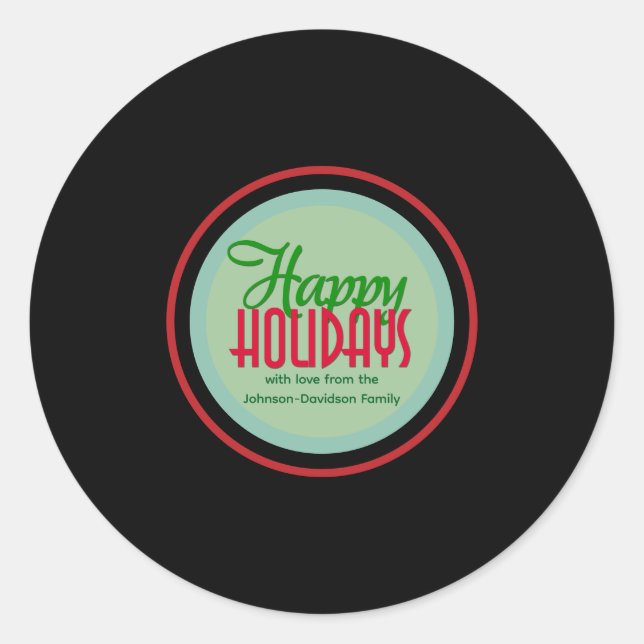 Happy Holidays Retro Tunes Gift & Envelope Runder Aufkleber (Vorderseite)
