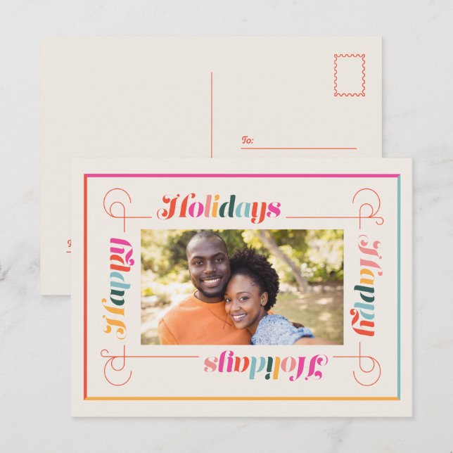 Happy Holidays Retro Weihnachtsfeiertag Postkarte (Vorne/Hinten)