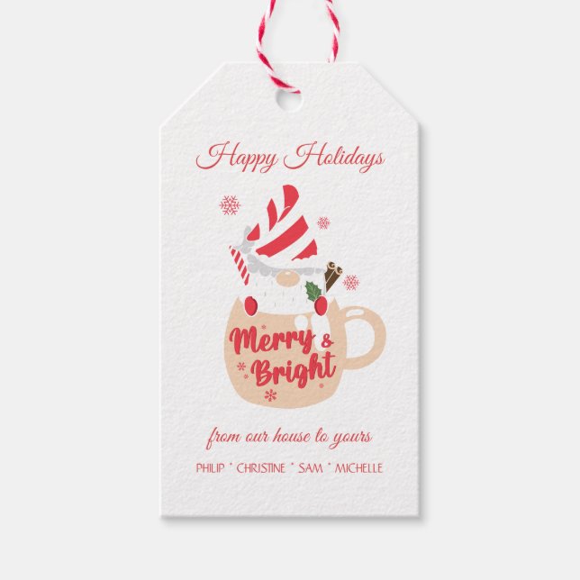 Happy Holidays - Rosa Tasse Hot Cocoa Merry & Brig Geschenkanhänger (Vorderseite)