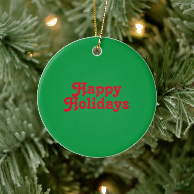"Happy Holidays" Rot grün Keramik Ornament (Baum)