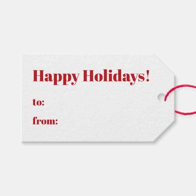 Happy Holidays rot-weiß bis minimalistisch Geschenkanhänger (Vorderseite (Horizontal))