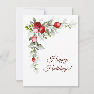 Happy Holidays Rote Beeren Aquarell Winter Feiertagskarte