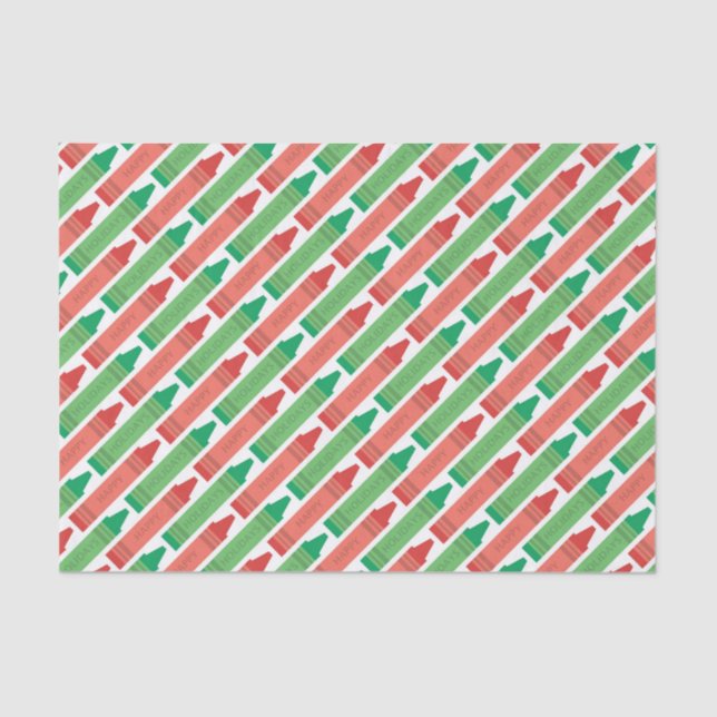 Happy Holidays Rote und grüne Crayons Seidenpapier (Vorderseite)