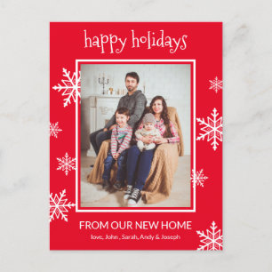 Happy Holidays Rote und weiße Schneeflocken Foto M Ankündigungspostkarte