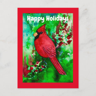 Happy Holidays Roter Kardinal Bird Green Forest Postkarte